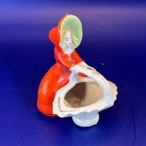 Charming Ceramic Lady Figurine with Basket - Red and White